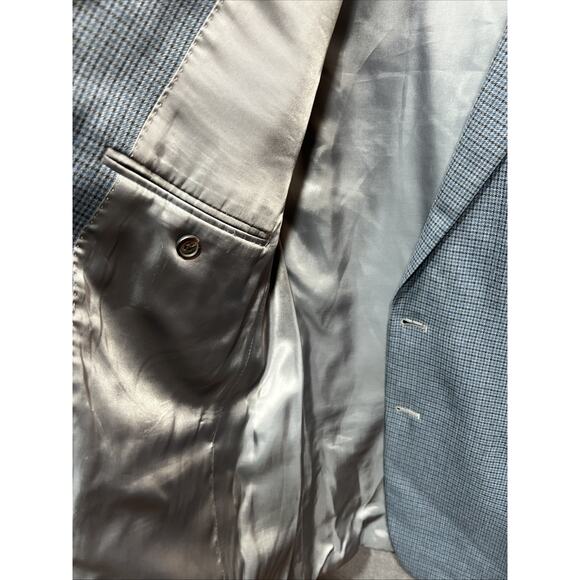 VGT Lauren Ralph Lauren Grey Blue Poly Rayon Blend Plaid Sport Blazer Size 44R - Picture 7 of 11